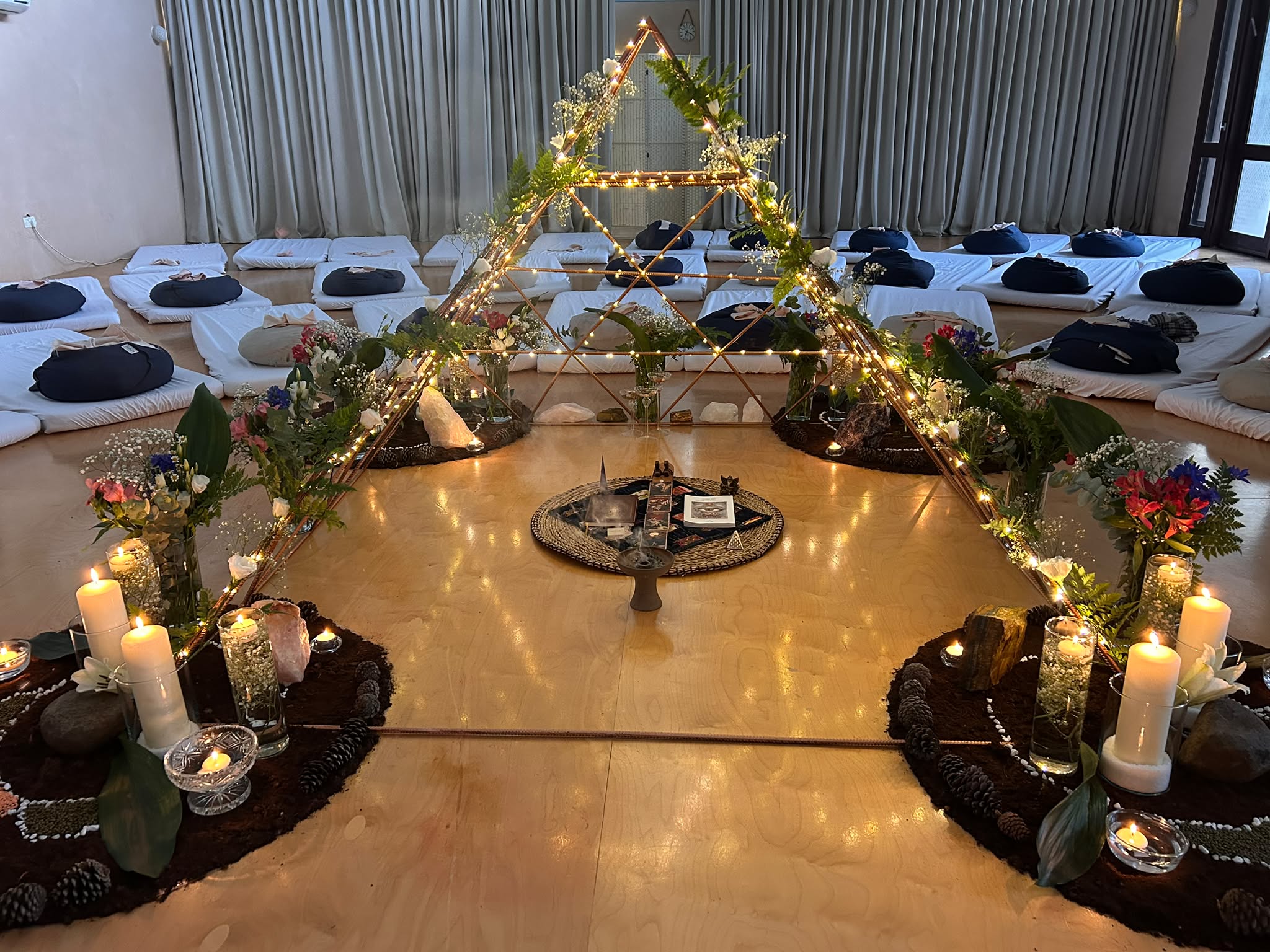 Ceremony circle — meditation cushions arranged in a circle